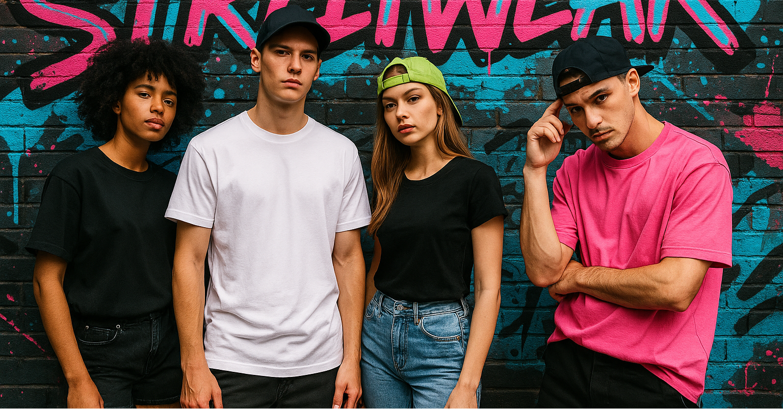 Banner para tienda de ropa streetwear, juvenil, camisetas, moda, mas